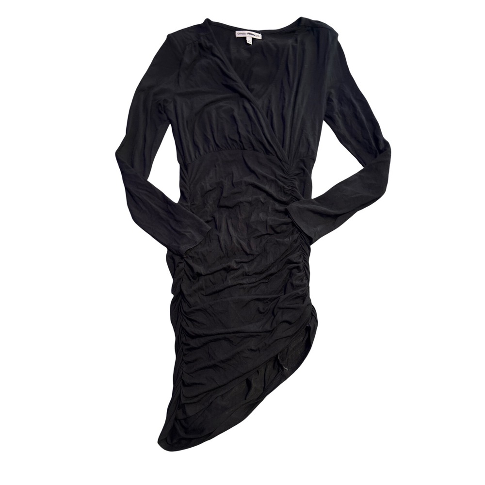 Express x Olivia Culpo Black Ruched V-Neck Bodycon Midi Dress Size S